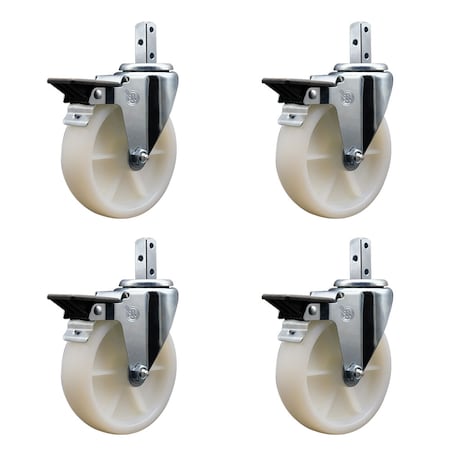 Service Caster 5'' Nylon Wheel Swivel 7/8'' Square Stem Caster Set with Brake, 4PK SCC-SQ20S514-NYS-PLB-78-4